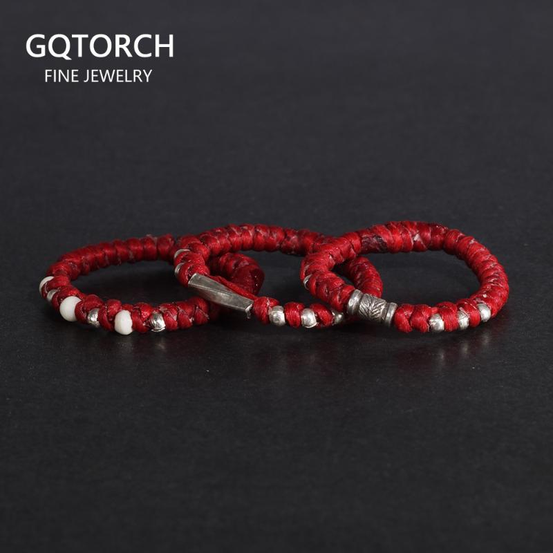

Cluster Rings Simple Handmade Braided Ethnic Lucky For Women And Men 925 Sterling Silver Beads Setting Wax Rope Colorful Ring