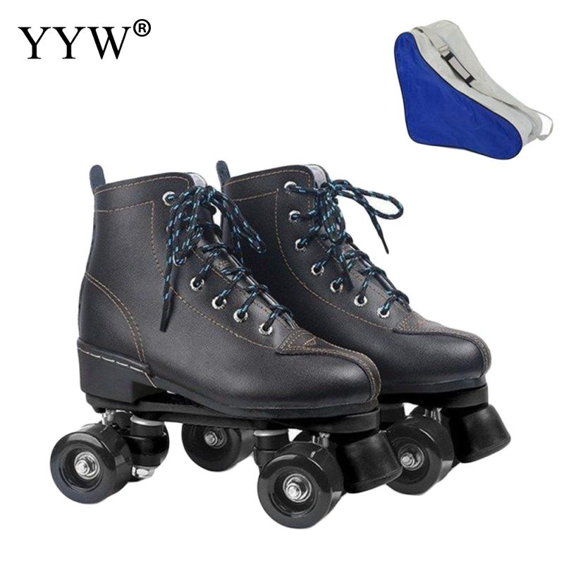 

Skate Shoes Patines With White PU 4 Wheels Patins Artificial Leather Roller Skates Double Line Skates Women Men Adult Two Line, Flash wheel