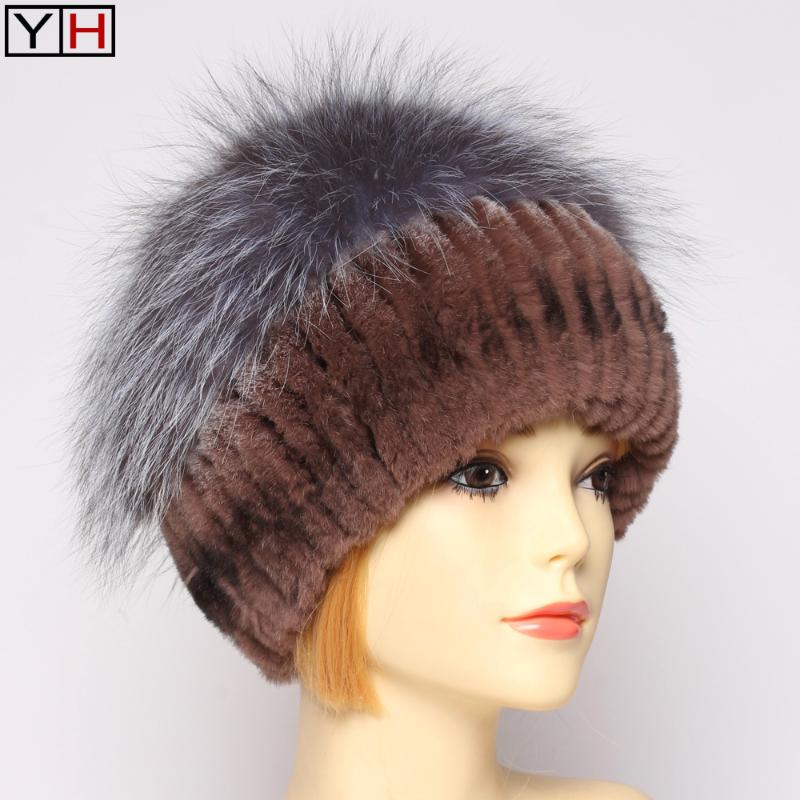 

Russia Lady Good Elastic Natural Fluffy Silver Fur Hat Winter Women Genuine Rex Fur Hats Lady Authentic Caps, Black