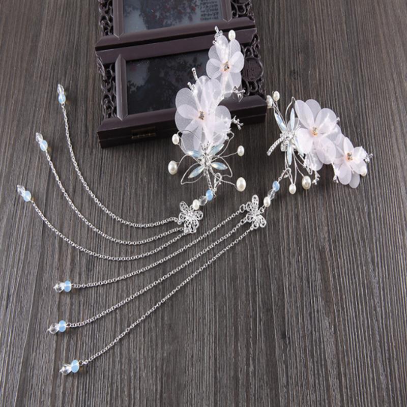 

Bridal Decoration Elegant Tassel Floral Side Clip Antique Hairpin Headdress Chinese Craft Fairy Gift Handmade Dragonfly