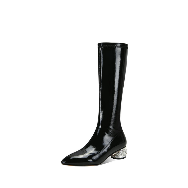 

Euro Style Plus Size Female High Heels Fashion Party Night Club Shoes Woman Winter Warm Women Knee High Western Boots, Black