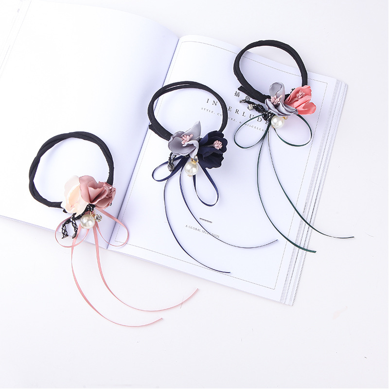 

4colors Fashion Girls Lovely All-match Pearl Nylon Head Rope Coil Hair Device Ball Head Tie Hair Tool Cloth Bud Braid