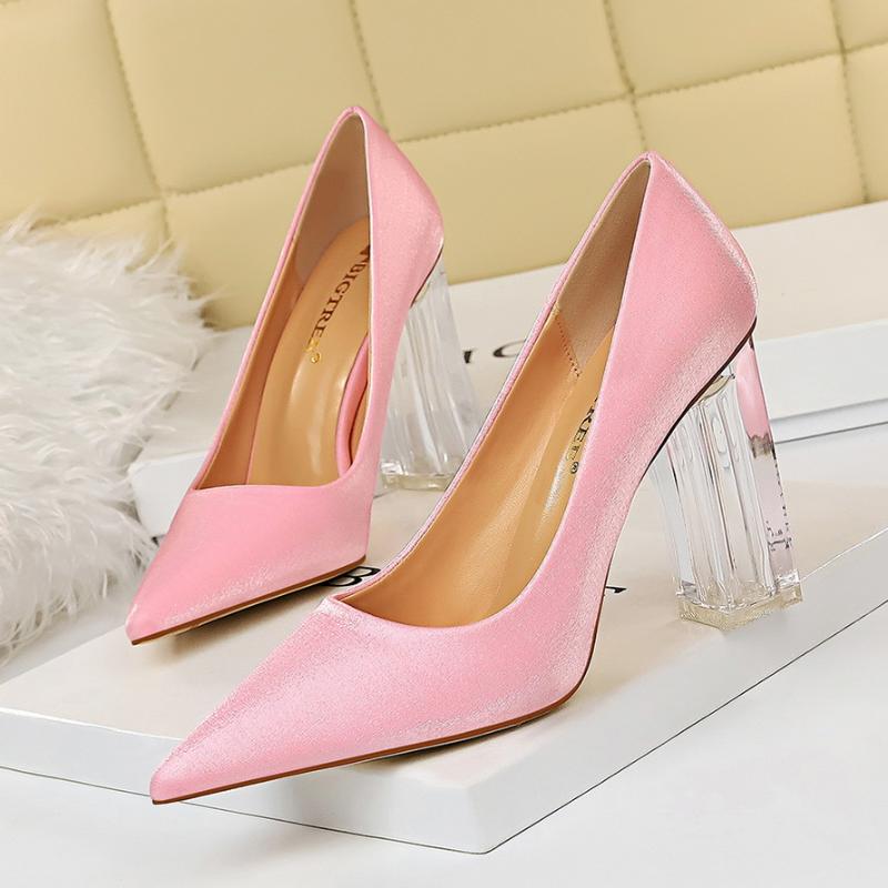 

BIGTREE Designer Shoes Crystal Square Heel High Heels Pumps Women Sexy Pink Heels Spring And Summer High Women's Hhoes, Yellow