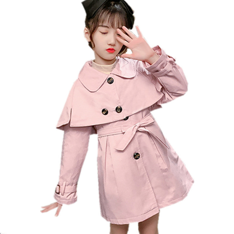 

Baby Girls Windbreaker 2020 Spring Jackets For Girls Tippet Trench Coats Belt Coat Children Outerwear For 4-14Yrs Clothes, Beige