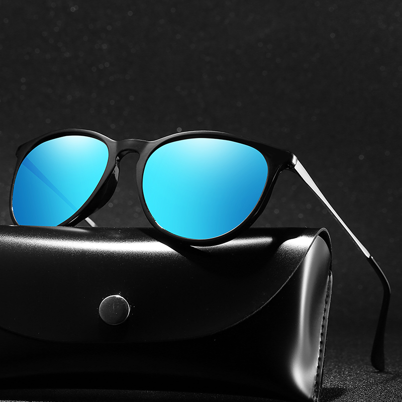 

With Case Round Polarized Sunglasses Men Brand Designer Ladies Polaroid Sun Glasses Women Metal Frame Black Lens for Women