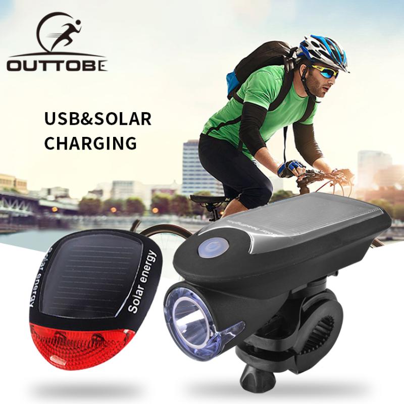 

Bike Lights Outtobe Solar Light USB Rechargeable Bicycle Headlight Front Powered Tail