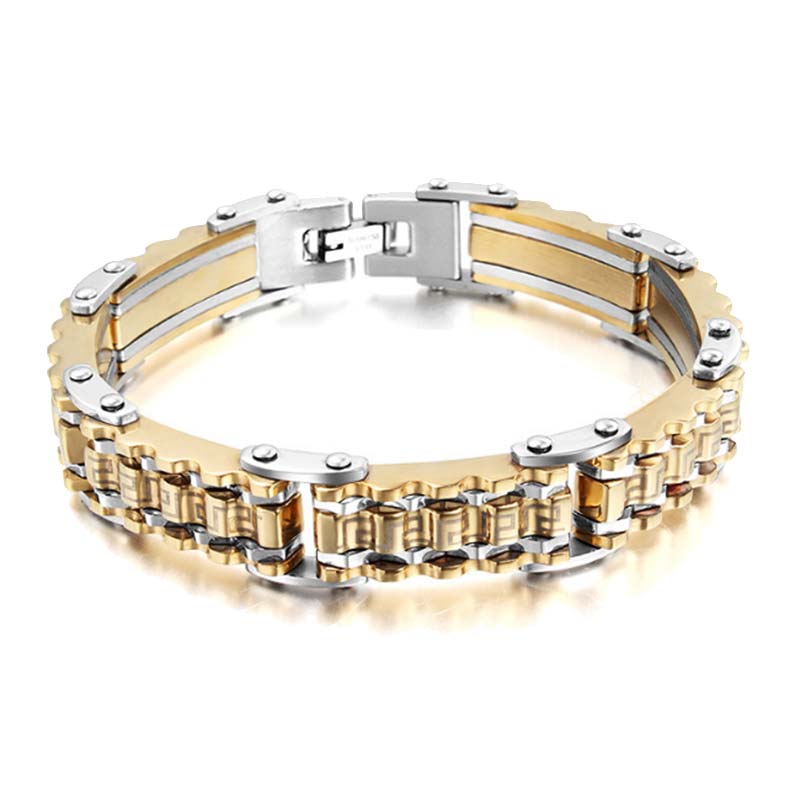 

10mm Boys Mens Chain Bicycle Bracelet Gold Color Biker Motorcycle Link Wristband 316L Stainless Steel Bracelet 8.8in