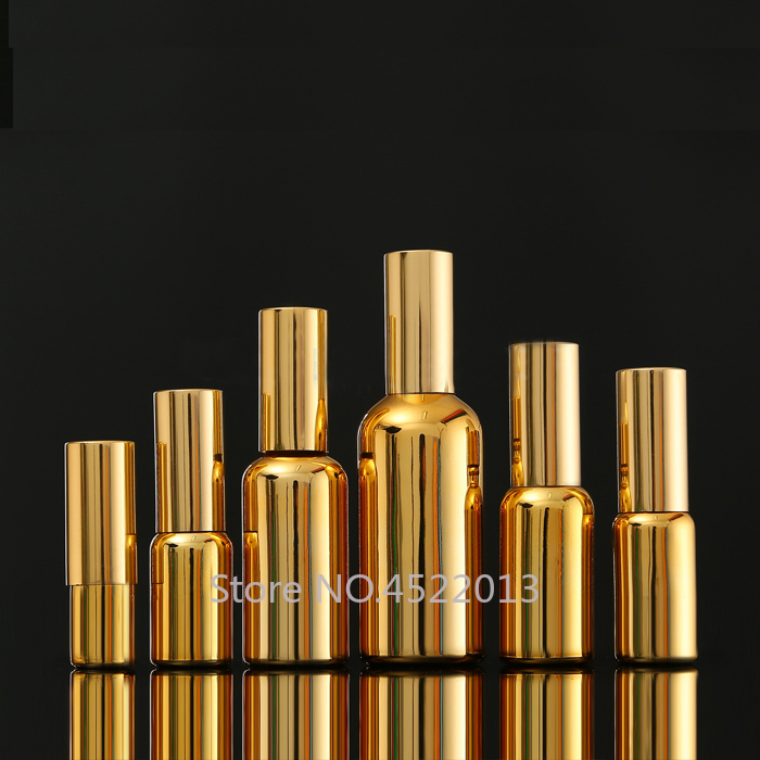 

Glass Cosmetic Lotion/Emulsion Pump Gold Bottle/Vials, 10/15/20/30/50/100ml Empty Perfume/Toner Refillable Spray Nozzle Atomzier