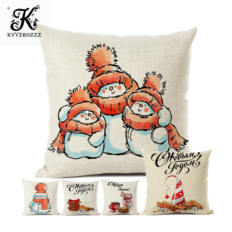 

New Year's Christmas Cushion Linen 45x45cm Square Pillow Cover Sofa Home Art Decoration Pillow New Year Gift Duplex Print, 13