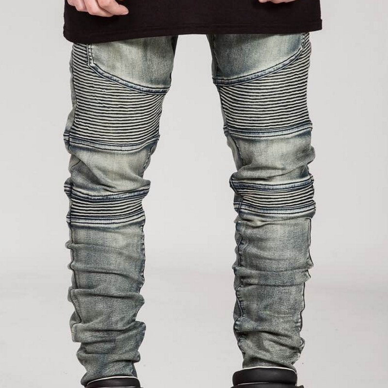 

Men Autumn Fashion Hole Jeans Male Stretchy Slim Fit Ripped Pants Boys Moto Biker Long Straight Frayed Trousers 51435, As picture 1