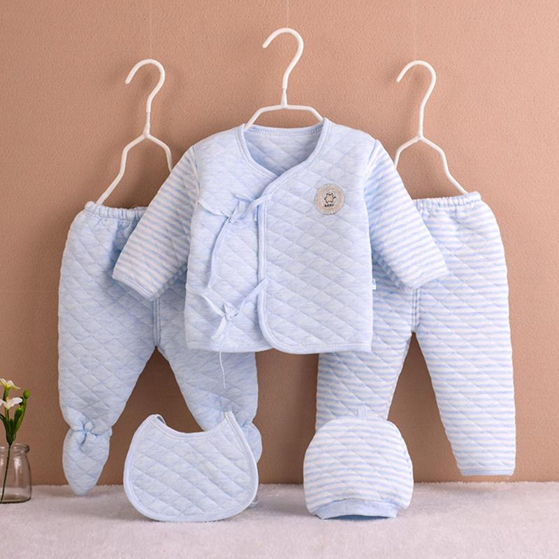 

5PCS Thicker Cotton Baby Clothes Long Warm Winter Newborn Clothing Supplies Baby Boys Girls Underwear Set for Kids Gifts, Blue