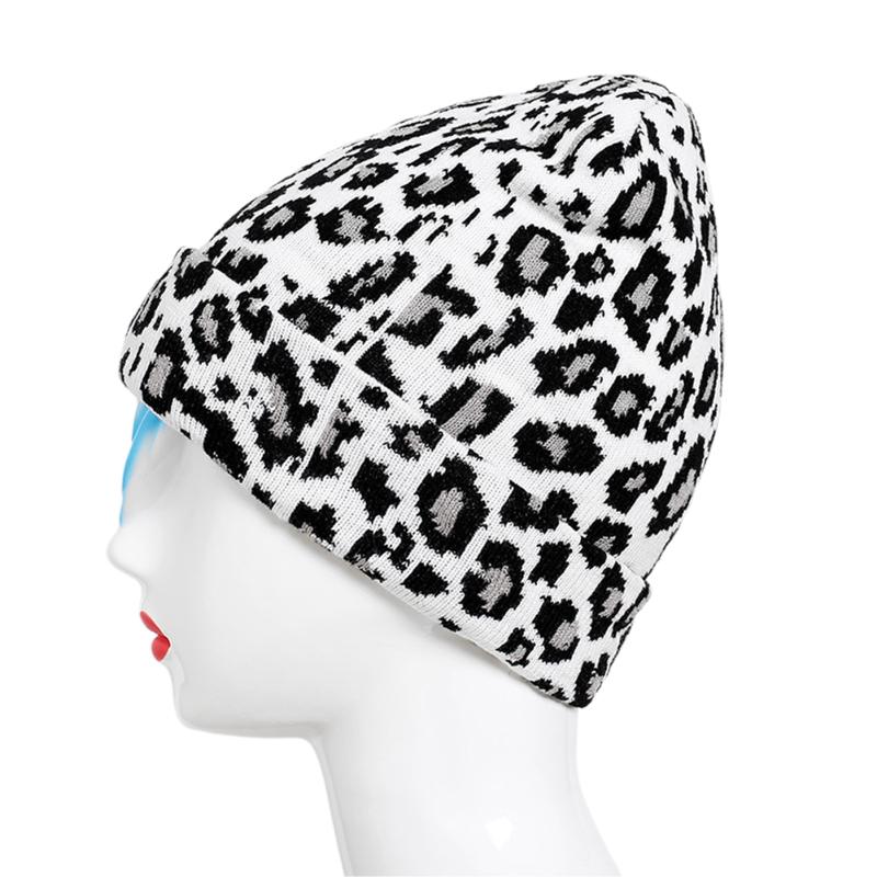 

Women Fashion Autumn Winter Adults Thick Casual Beanie Cap Outdoor Knit Hat Warm Leopard Print Daily Party Soft Stretch Headwear, White
