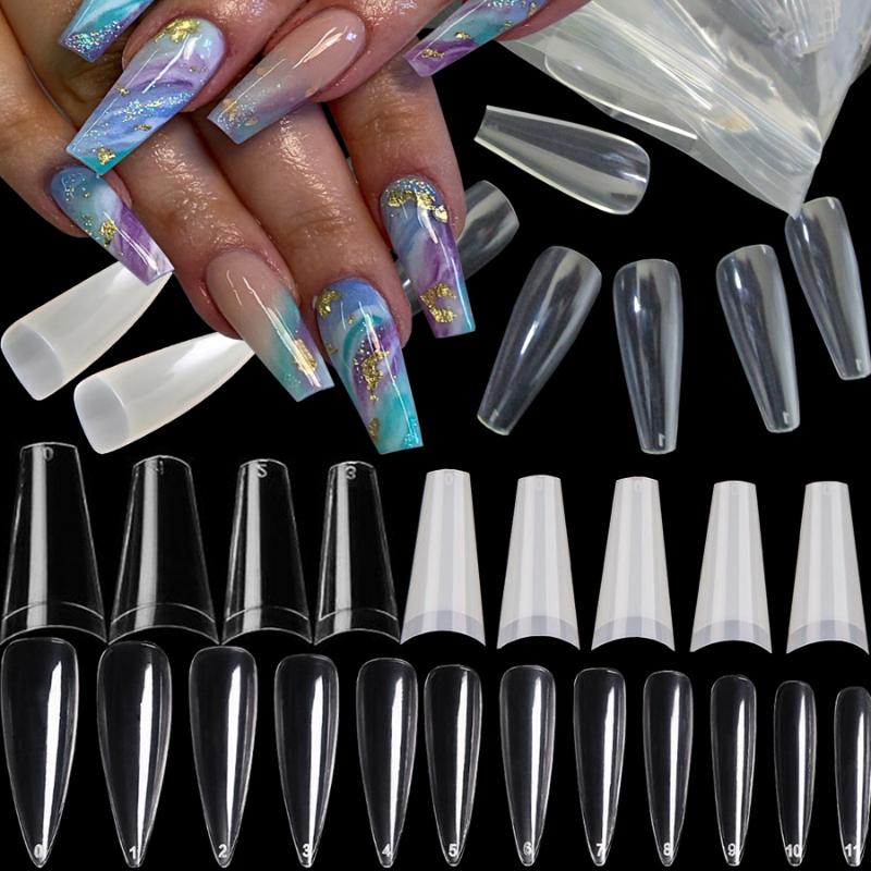 

500/600pc Clear Ballerina Stiletto False Nail Tips Full /Half Cover Clear French Coffin Artificial Acrylic Fake Press on Nails, 500pc french