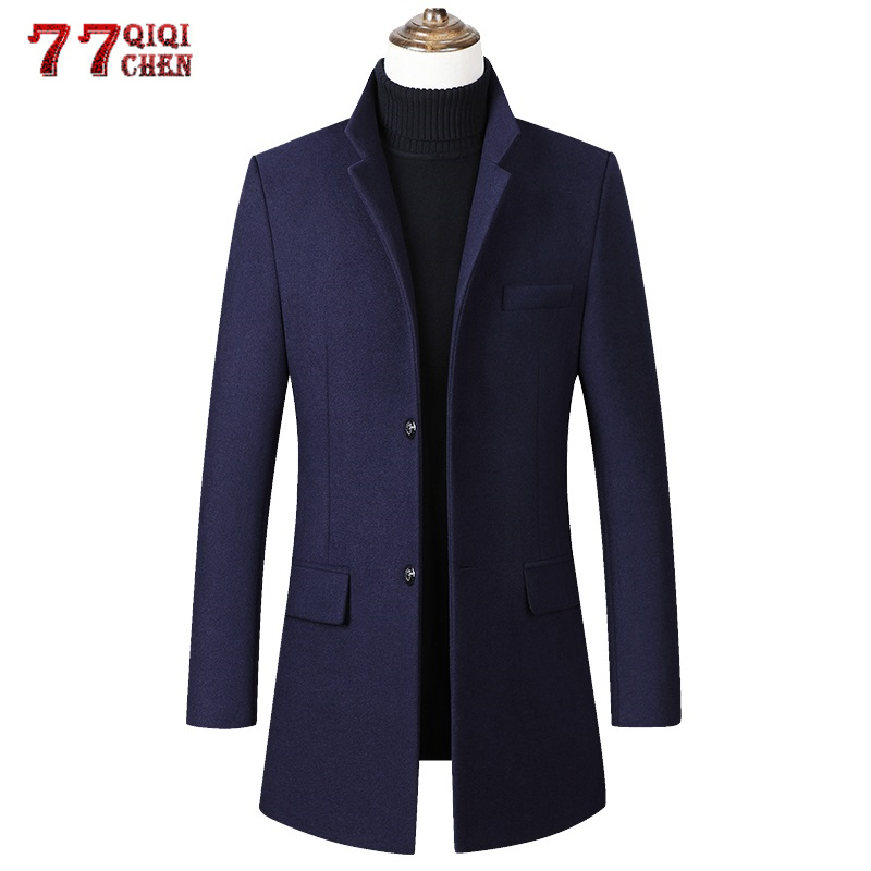 

Men's Wool & Blends 2021 Long Coat Men Autumn Winter Casual Slim Fit Windbreaker Jacket Single Breasted Trench Pea Woolen Overcoat, Burgundy
