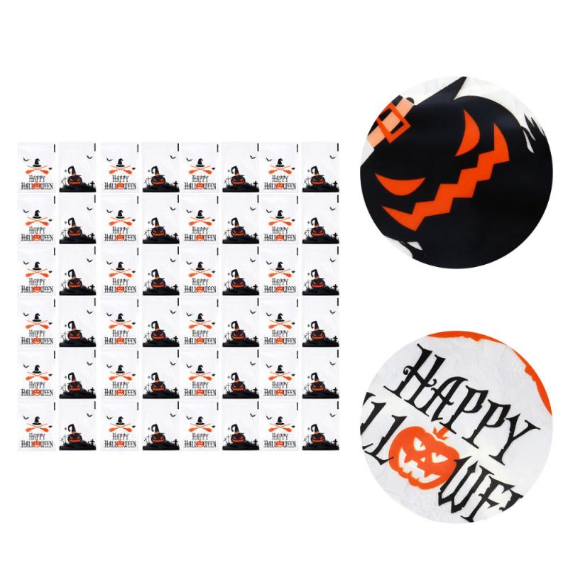 

200pcs Halloween Plastic Bags Self-adhesive Pouch Pumpkin Hat Bag