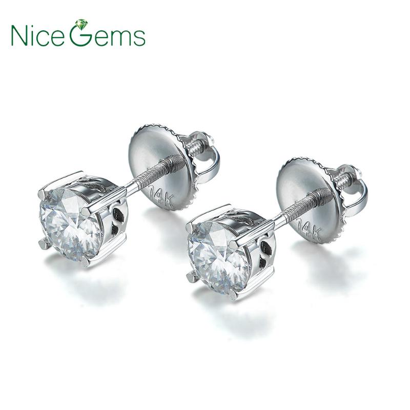 

NiceGems 14K White Gold 4-Prong Basket Round Moissanite Stud Earring D Color Moissanite Diamond 0.1ct 0.25ct 0.5ct 0.8ct 1ct