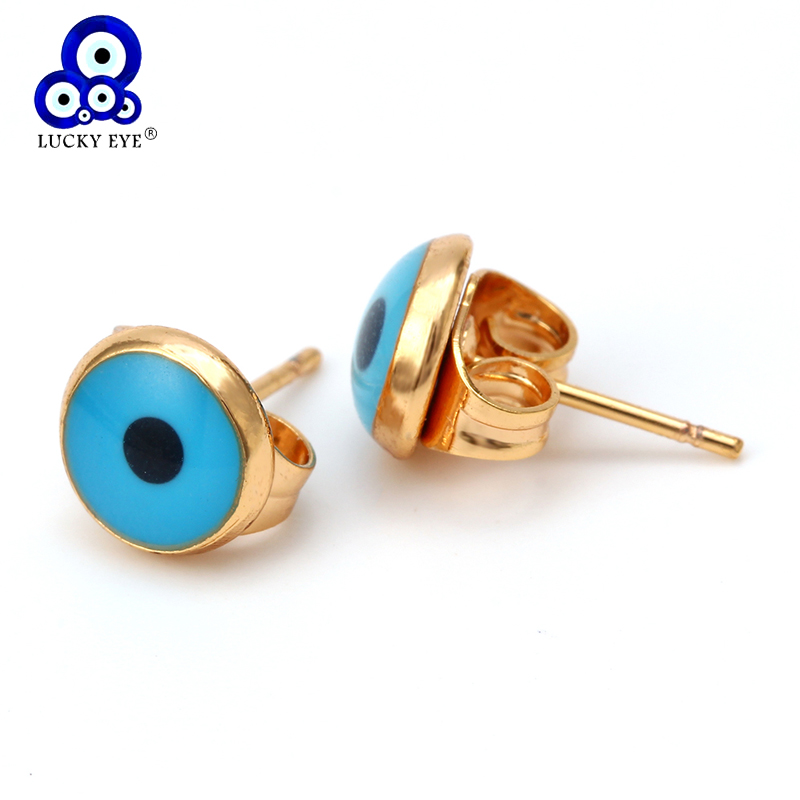 

Lucky Eye Gold Color Blue Evil Eye Stud Earrings Round Turkish Earrings Fashion Handmade Jewelry for Women Ladies EY6372
