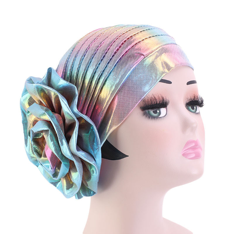 

MISM Muslim Flower Women Fashion Laser Cap Turban Boho Head Wrap Hippie Winter Head Scarf Foulard Female Hat, Pink
