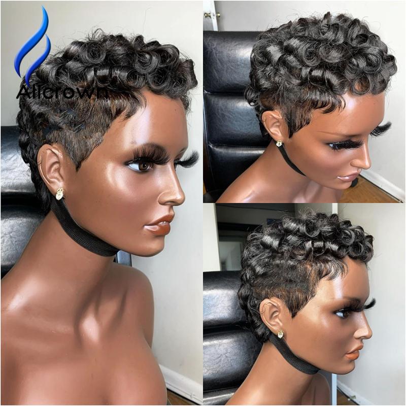

Alicrown Pixie Cut Wigs Short Bob Lace Front Human Hair Wigs Brazilian Lace Closure Wig Natural Color Non-Remy Middle Ration, 4x4 lace closure wig