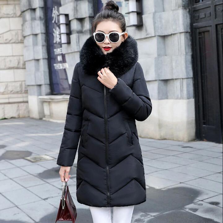 

Mode européenne noir hiver veste pour femmes grand manteau de fourrure femme veste hiver à capuche longue coton Parkas chaud, Black