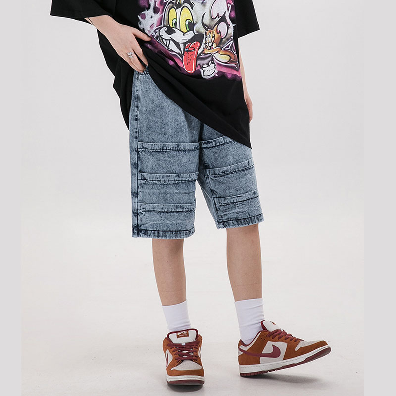 

Men's Summer Streetwear Fashion Hip Hop Denim Shorts Male Vintage Casual Jeans Shorts Trousers Knee Length Button Straight, Black