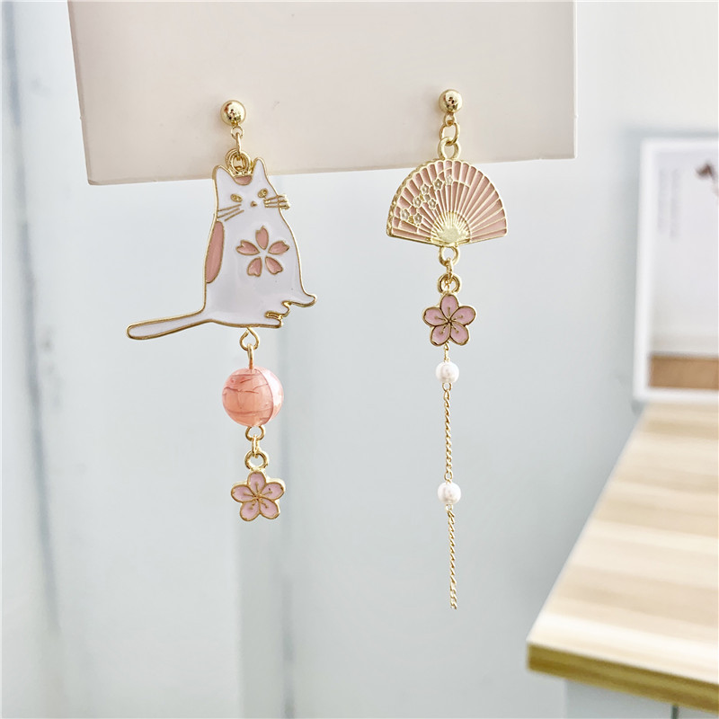 

Fan Dangle Earrings Simple Womans Stud Earring Square Bridal Cartoon Wedding Cat Fashion Lady Kpop Blue Vintage Alloy Brincos
