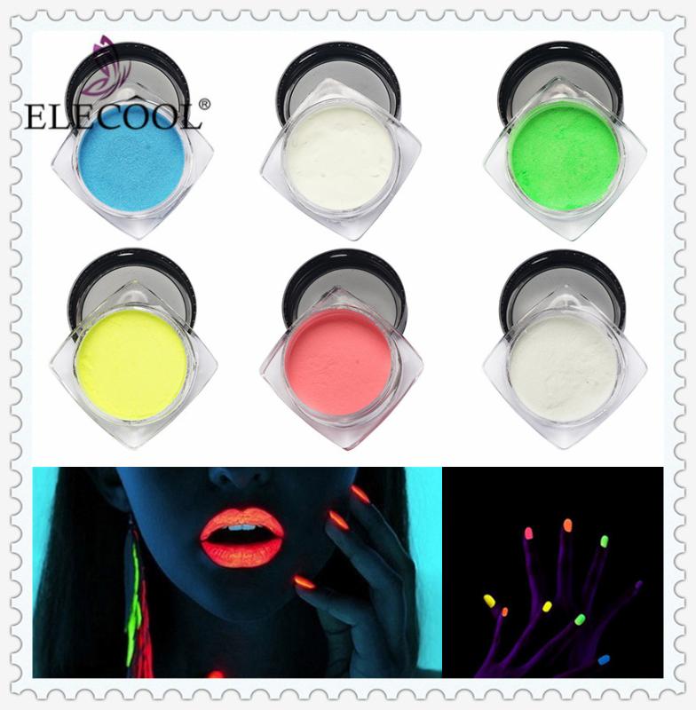 

ELECOOL Luminous Powder Nails Powder Pigments Glow In The Dark 6 Colors Nail Art Glitter Phosphor Paillette Poudre TSLM1