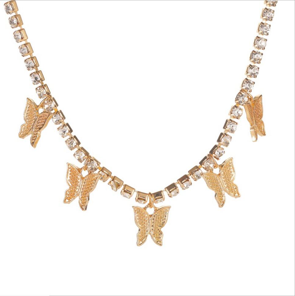 

Statment Small Butterfly Pendant Necklace Hip Hop Iced Out Rhinestone Chain for Women Bling Tennis Chain Crystal Animal Choker Jewelry, Silver