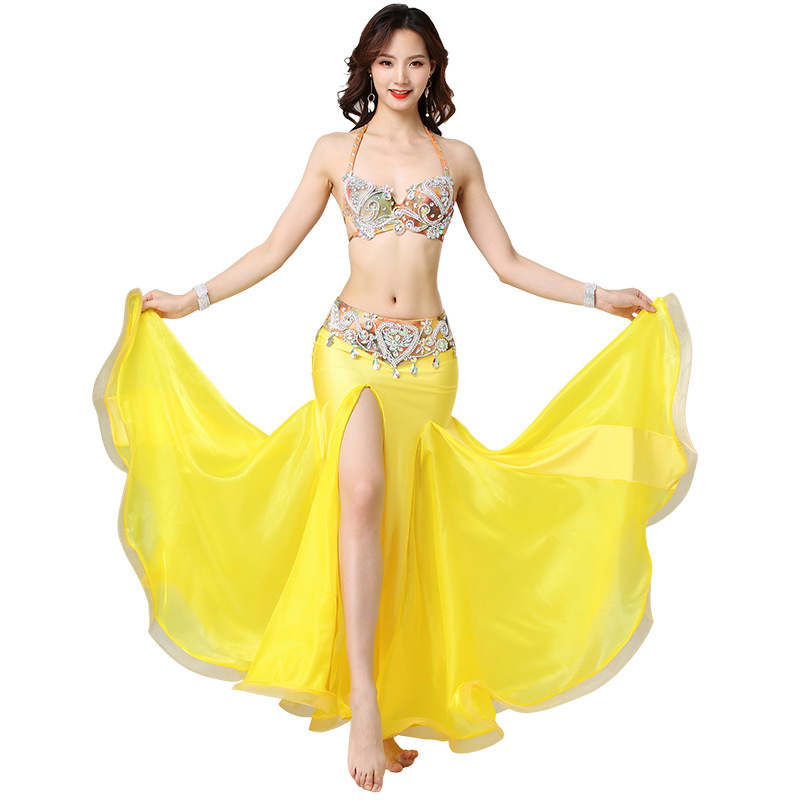 

Belly dance costume wear stage performance Women Belly dancing Bra Belt skirt set New Arrival Halloween 3pcs suits, As pic