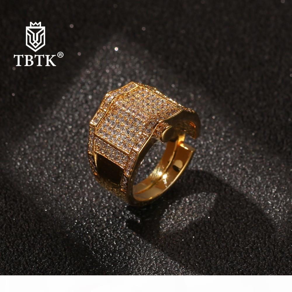 

TBTK Fashion Hiphop Rapper Gold White Gold Ring Irregularity Full Iced Cubic Zirconia Party Wedding Mens Rings CZ Jewelry Gifts