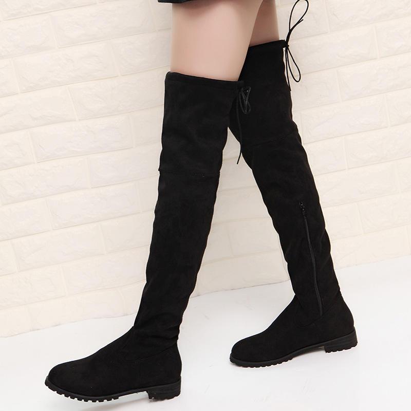 

Size 34-43 Winter Over The Knee Boots Women Stretch Fabric Women Thigh High Sexy Lace Up Woman Flat Shoes Long Bota Feminina, Gray