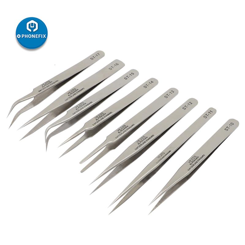 

8 Kinds Anti-static Tweezers Electronics Stainless Steel Elbow Fine Tip Tweezers Set Phone Repair Tool for Eyelash Forceps Watch