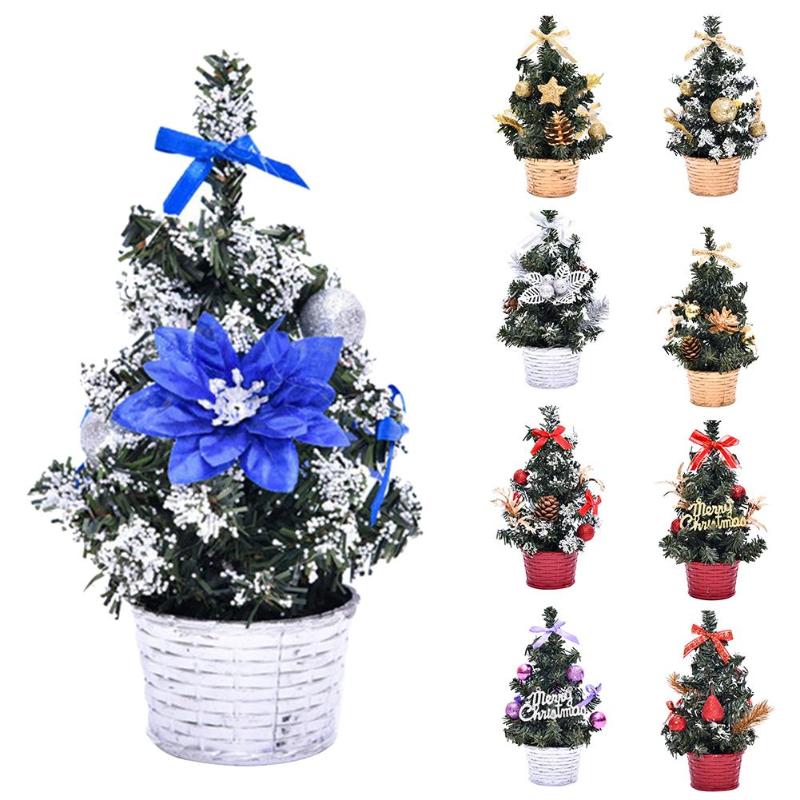

20cm Mini Artificial Christmas Tree With Flower Pot Desktop Small Xmas Tree Ball Star Ornaments Christmas Decorations For Home
