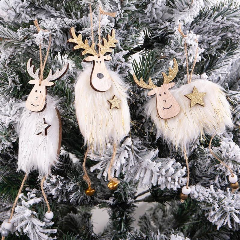 

Cute Cartoon Smile Elk Wooden Ornament Christmas Tree Decoration Hanging Pendant Xmas Party Decor for Home Kids Gift Animal 2020