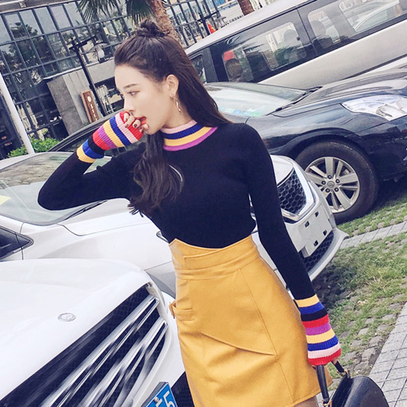 

Blackday Womens Sweaters Winter Tops Turtleneck Sweater Thin Pullover Jumper Knitted Sweater Patchwork Pull Femme New Tops Drop New, Black