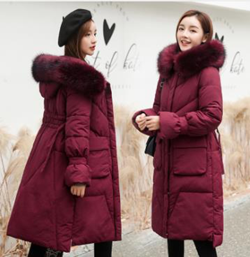 

Wholesale Fashion New Winter New Women's Mid-length Slim Thickened Large Fur Collar Down Cotton Jacket, Creamy-white