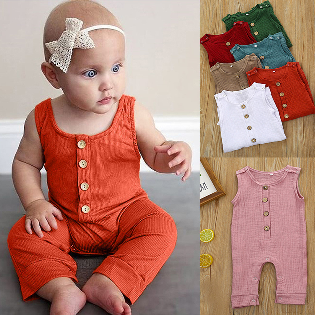 

Fashion Baby Sleeveless Romper Newborn Baby Boys Girls Button Solid Vest Summer Romper Jumpsuit Clothes Infantis Costume