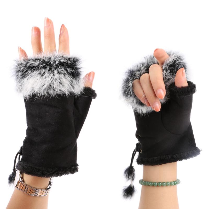 

New 2020 Fashion Women's Faux Fur Hand Wrist Warmer Half Finger Gloves Winter Glove 13 Colors W13