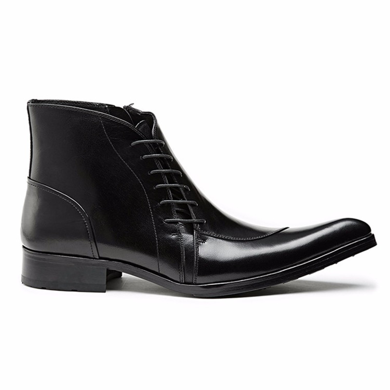 

Genuine Leather Cowboy Men Boots Lace Up Ankle Boots Fashion Metallic Wedding Party Men Dress Shoes Business Oxfords Shoes, As picture