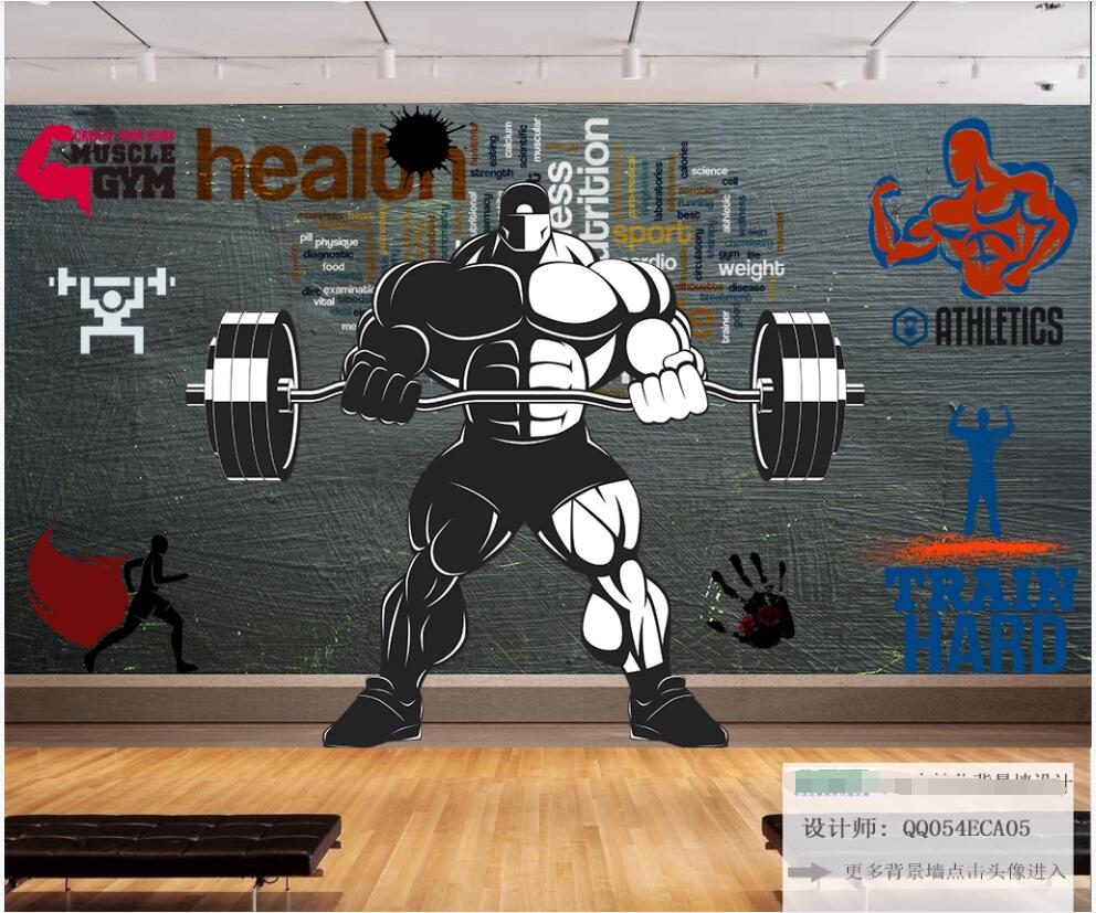 

3d wallpaper custom photo mural Hand drawn nostalgic retro sports fitness club weightlifting home decor wallpaper in the living room, Non-woven wallpaper