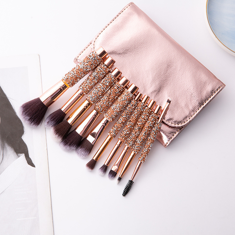 10Pcs/Set Diamond Makeup Brushes Kit Women Makeup Tool Foundation Eyeshadow Brush with Cosmetic Bag J1548-image-567679796