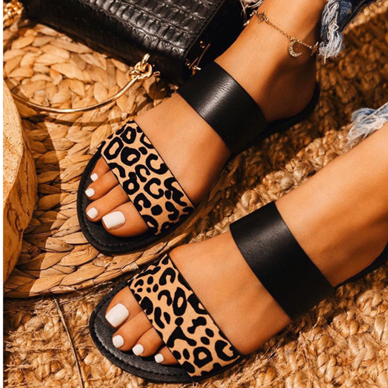 

Women Leopard Slippers 2020 Woman Snake Pattern Fashion Outdoor Slides Women's Flat Ladies Open Toe Female Beach Shoes Plus Size, White
