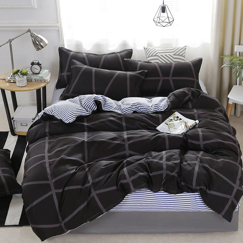 

Plaid Series Printed Bedding Sets Skin-Friendly 4pcs Bedding Suit Duvet Covers Comforter Sets Bed Polyester Material