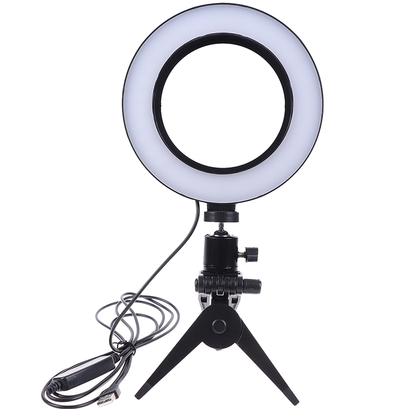 

Photography LED Selfie Ring Light 16CM Dimmable Camera Phone Ring Lamp 6inch With Table Tripods For Makeup Video Live Studio