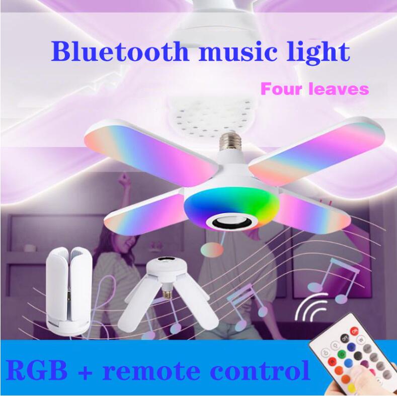 

RGB Bluetooth Music Light 50W E27 LED Bulb with Remote Control, LED Garage Deformable Light Bulb Lamp, Foldable Bulb Smart Speaker Fan Light