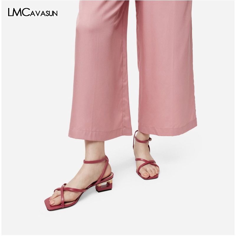 

LMCAVASUN Women's shoes Block heel sandals Summer heel Cross sandals with Roman High heels, Black