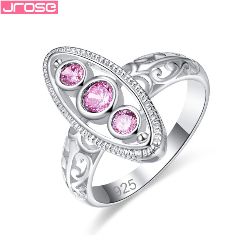 

Cluster Rings JROSE Fashion Round Cut Pink Purple Cubiz Zirconia Jewelry 925Silver Ring Size 6 7 8 9 For Women Engagement Wedding Gifts