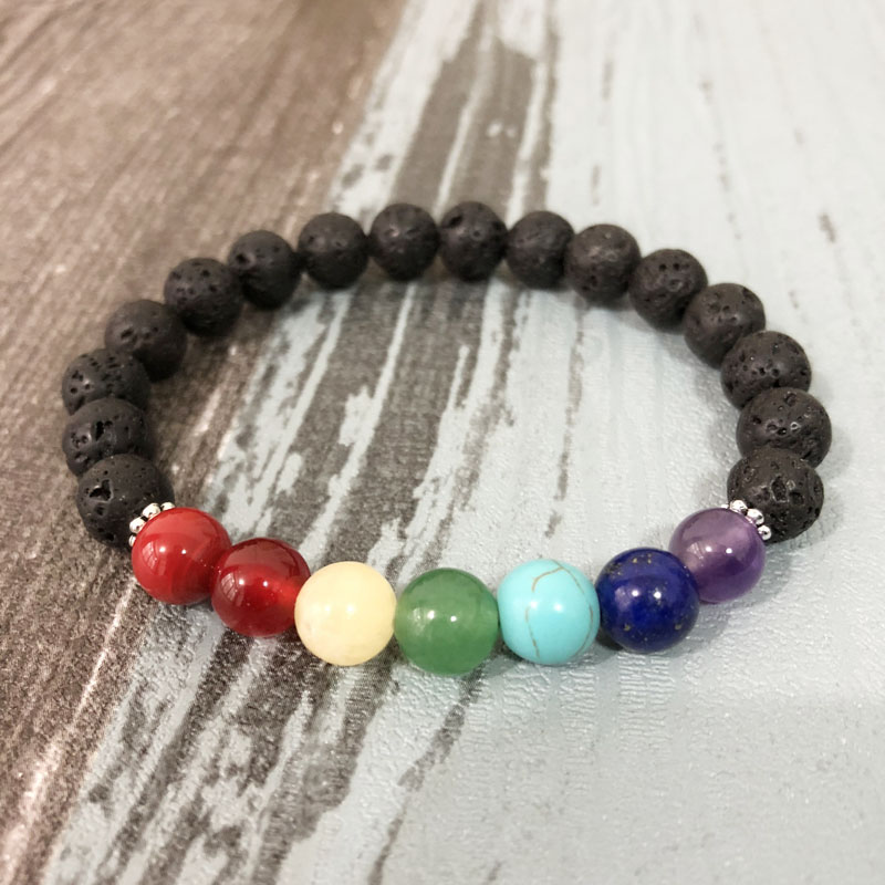 

7 Chakra Lava Stone Bracelet Men Yoga Mala Wrist Chakras Black lava Bracelet Unisex Wrist