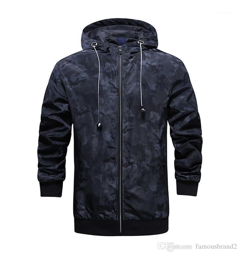 

Thick Jackets Hooded Long Sleeve Mens Coats Spring Mens Outwear with Zipper Fashion Designer Camouflage, Black