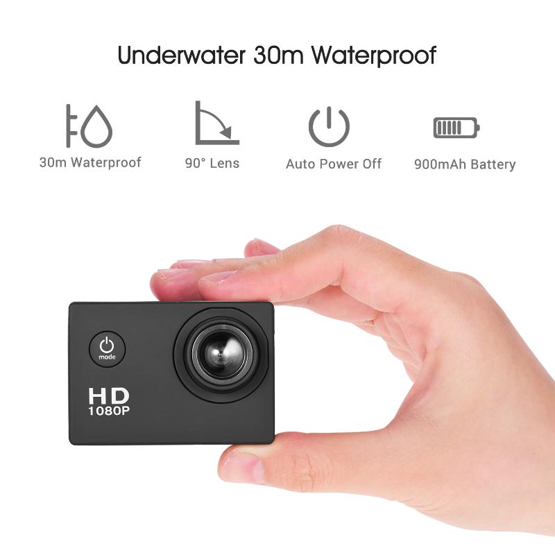 

Action Camera HD 30m Waterproof 90° Wide Angle Support 32GB External Memory Card with Built-in 900mAh Battery Waterproof Case